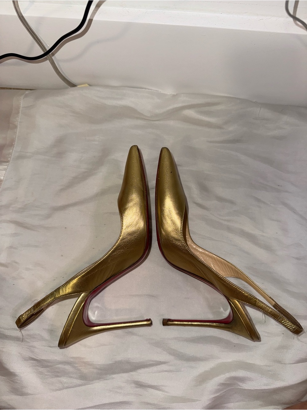 Christian Louboutin Metallic Gold Pointed Slingback Pumps - Picture 10 of 11